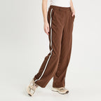 Pantalon large bandes côtés marron foncé femme