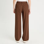 Pantalon large bandes côtés marron foncé femme