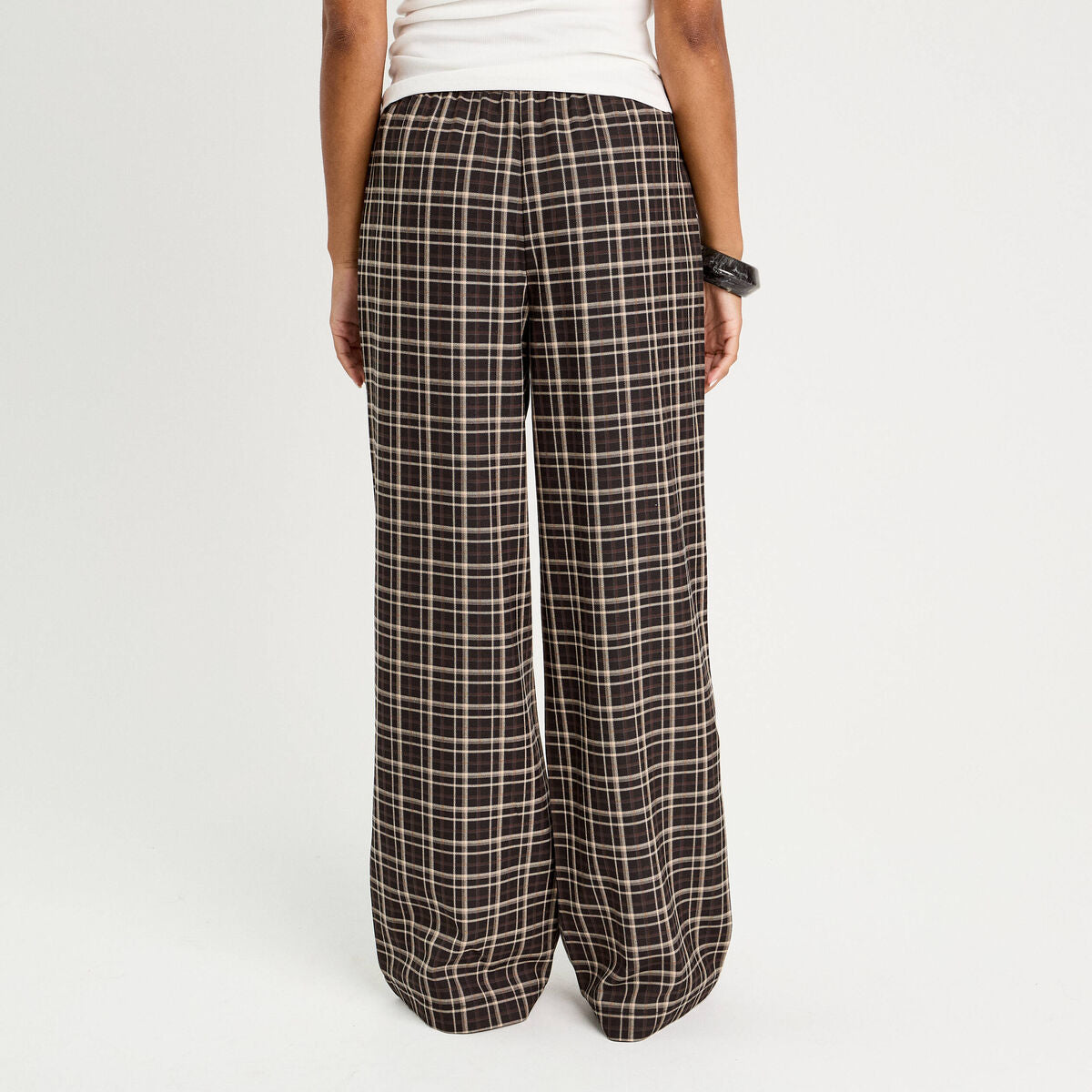 Pantalon large élastiqué marron chocolat femme