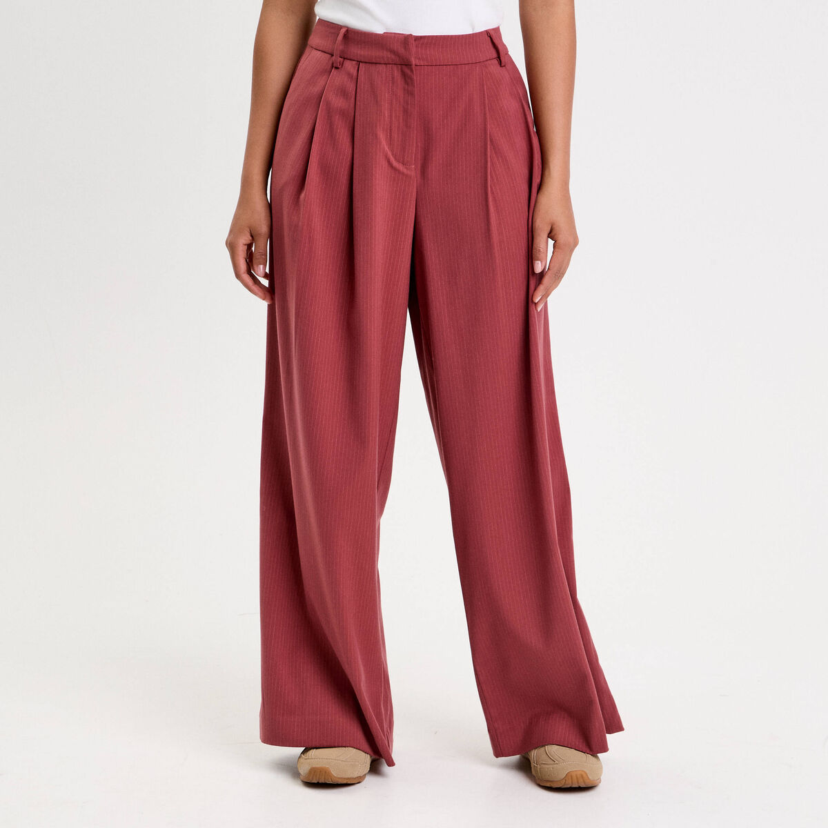 Pantalon large rouge foncé femme