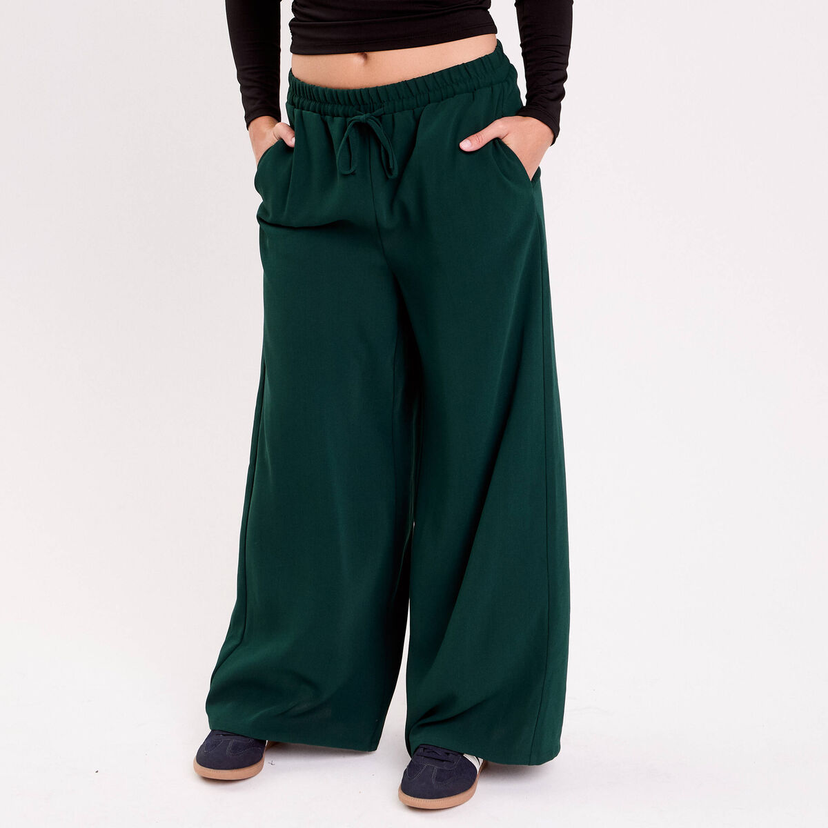 Pantalon large vert foncé femme
