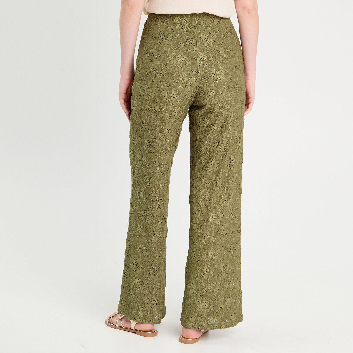 Pantalon large ajouré vert kaki femme