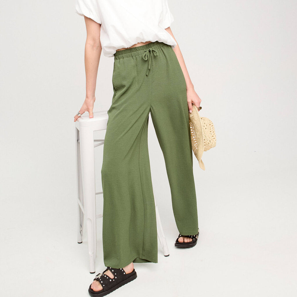 Pantalon large vert kaki femme
