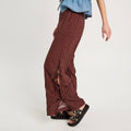 Pantalon large avec noeuds marron cognac femme