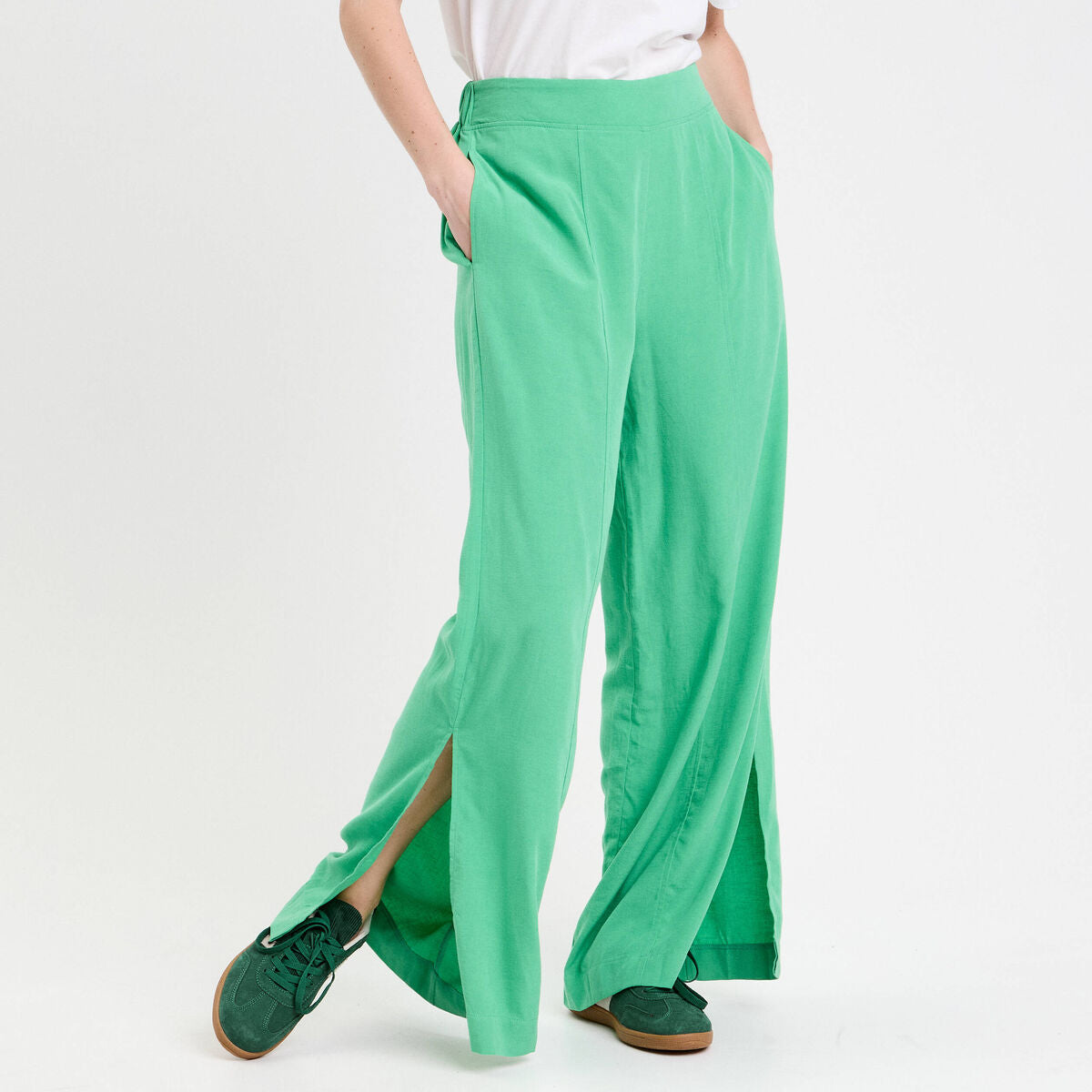 Pantalon large taille standard vert femme