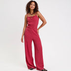 Combinaison large longue stretch rouge foncé femme