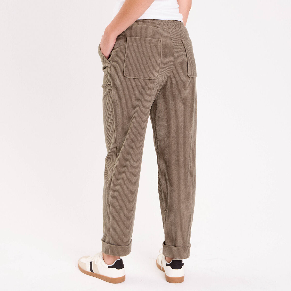 Pantalon jogging velours vert kaki femme
