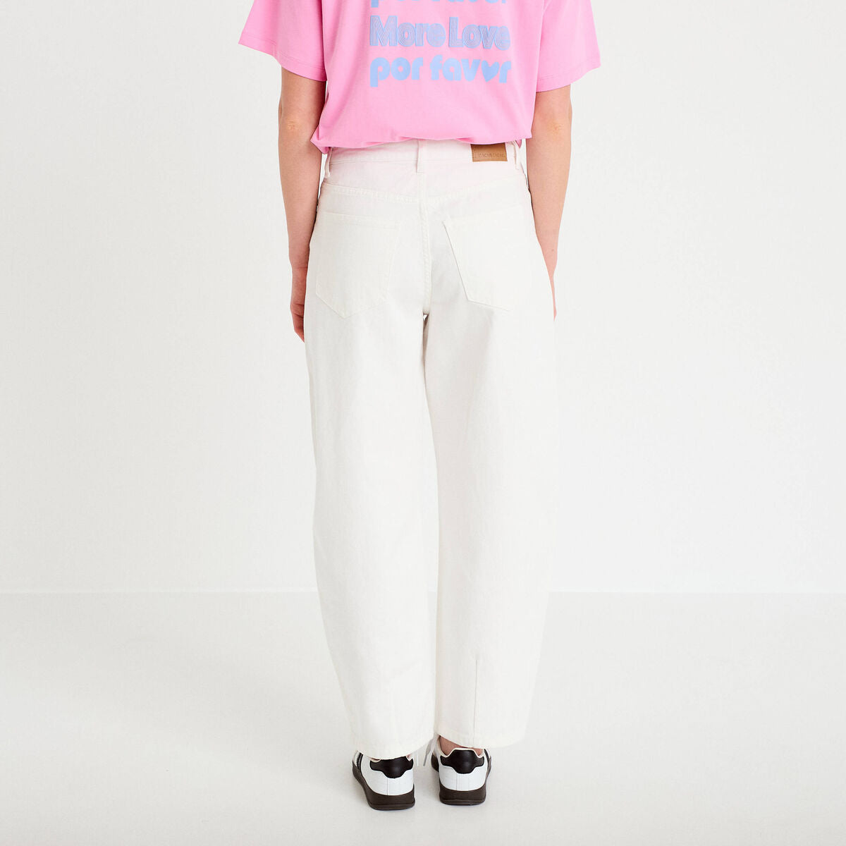 Jean barrel cropped taille standard denim blanc femme