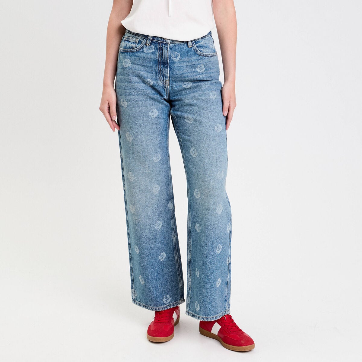 Jean wide leg imprimé denim double stone femme