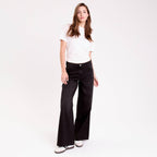 Jean wide leg taille standard denim noir femme