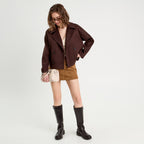 Jupe-short évasée suédine marron femme
