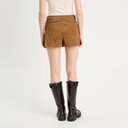 Jupe-short évasée suédine marron femme