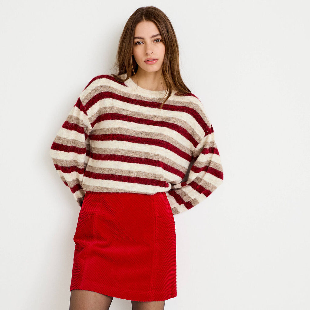 Jupe trapèze en velours rouge femme