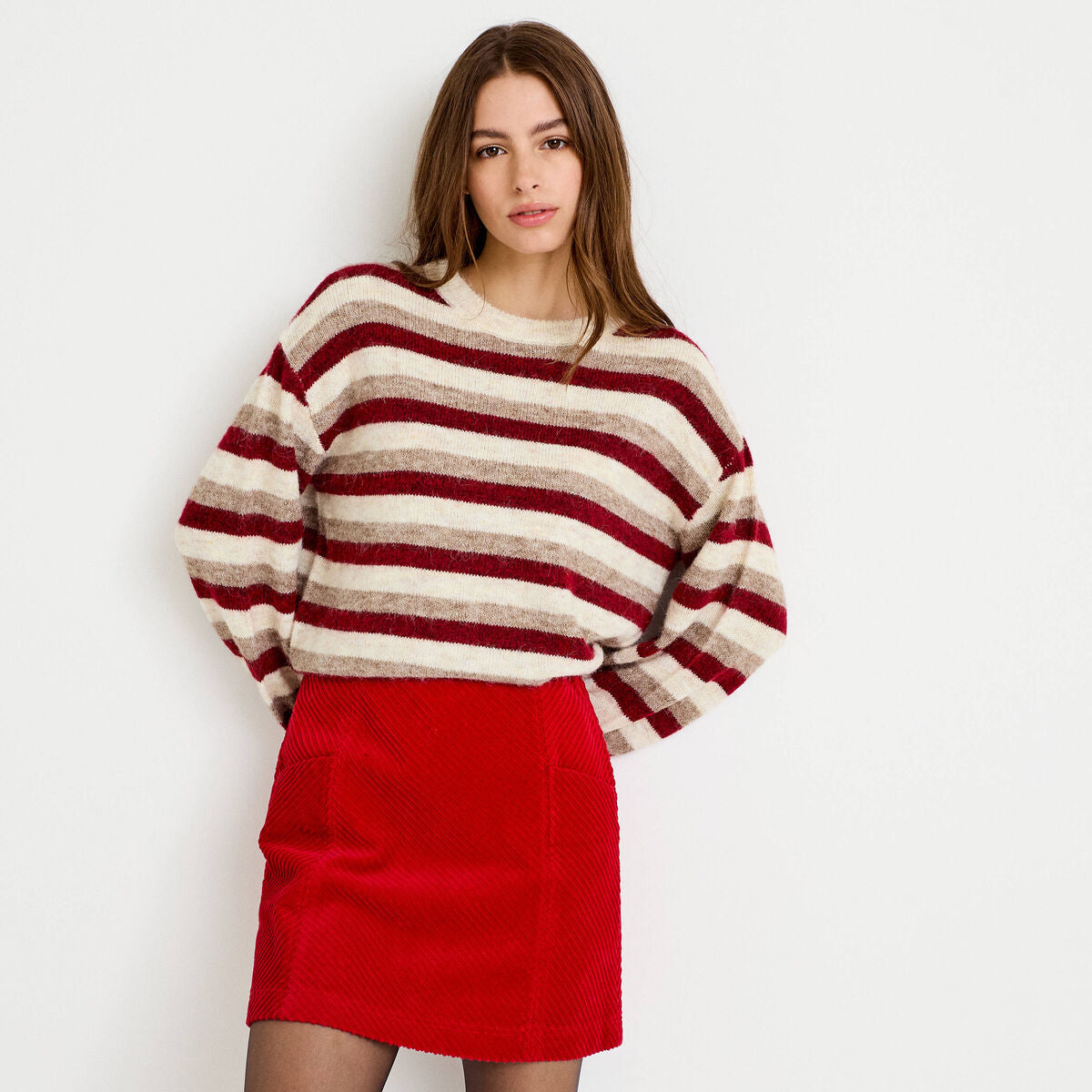 Jupe trapèze en velours rouge femme