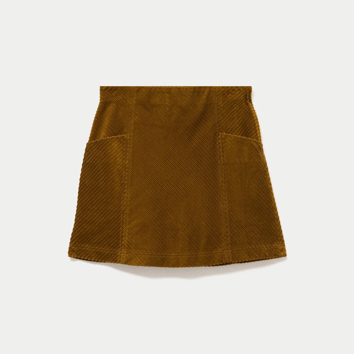 Jupe trapèze en velours vert olive femme