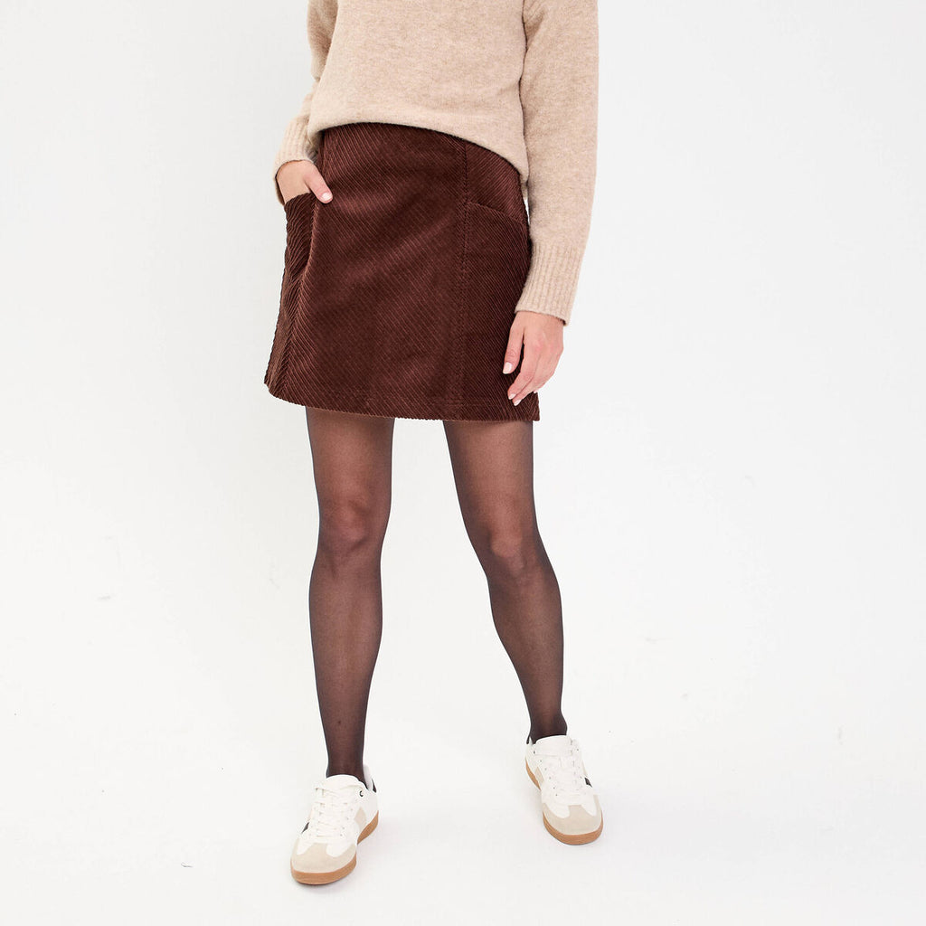 Jupe trapèze en velours marron foncé femme