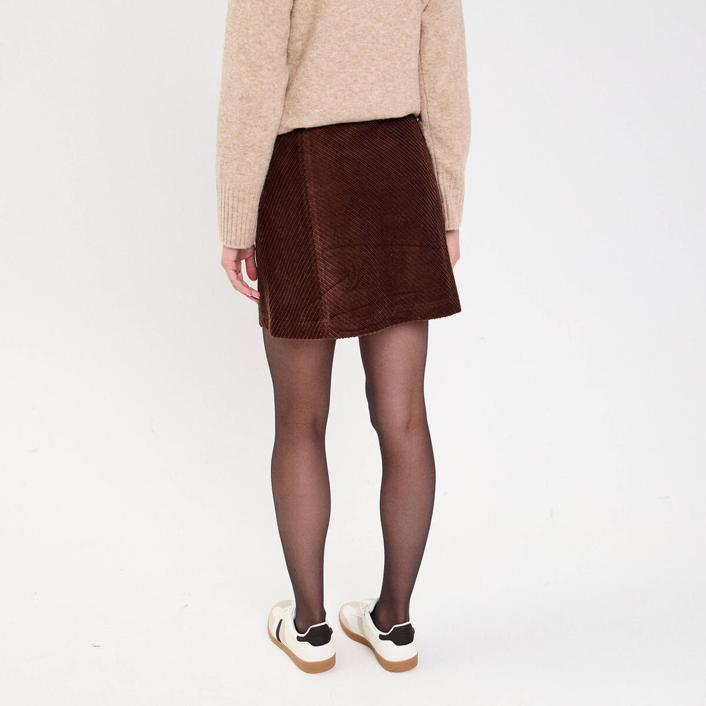 Jupe trapèze en velours marron foncé femme
