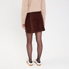 Jupe trapèze en velours marron foncé femme
