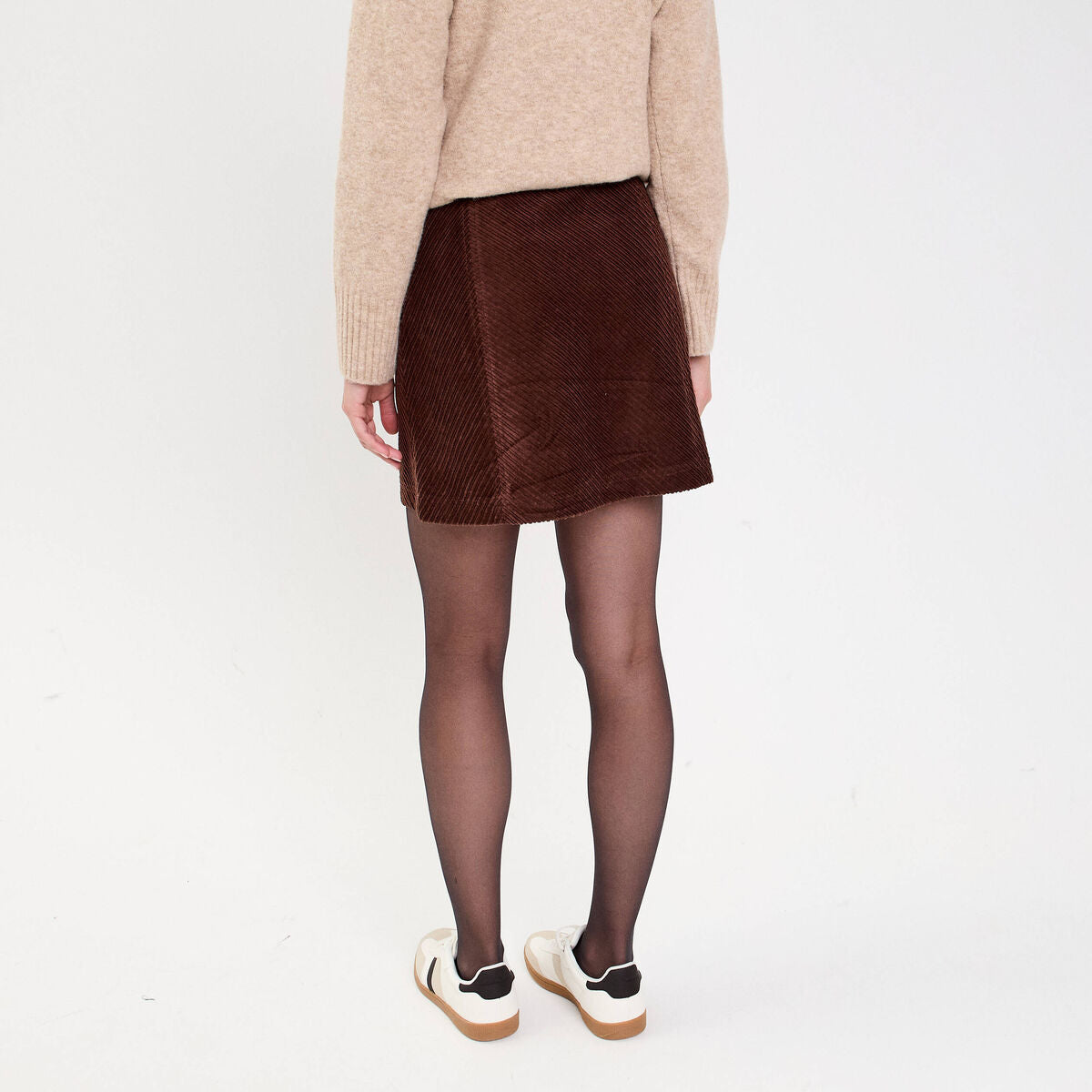 Jupe trapèze en velours marron foncé femme