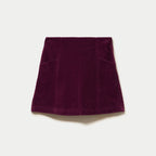 Jupe trapèze en velours prune femme