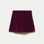 Jupe trapèze en velours prune femme