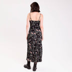 Robe longue droite col v dentelle noir femme