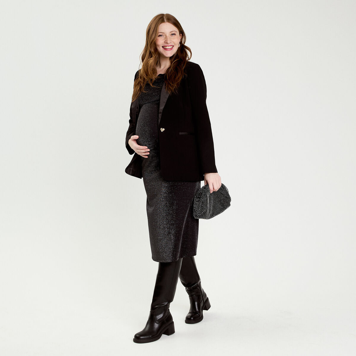 Robe longue fils métallisés noir femme