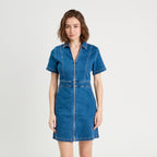 Robe droite zippée en jean denim stone femme