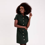 Robe droite boutonnée vert foncé femme