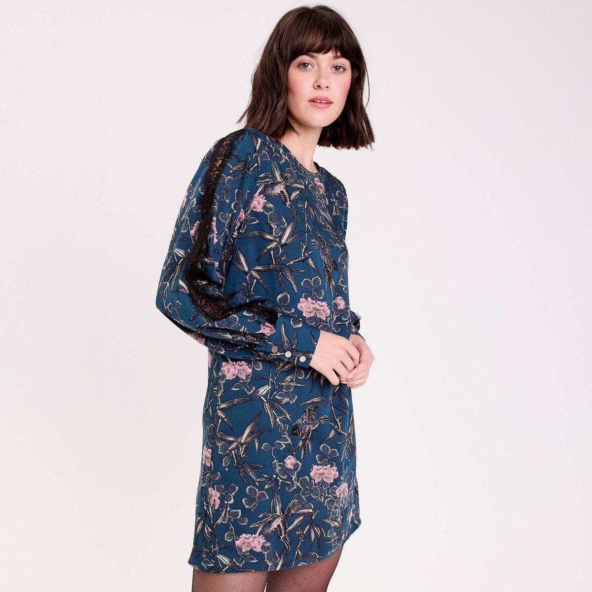 Robe droite dos noué bleu pétrole femme
