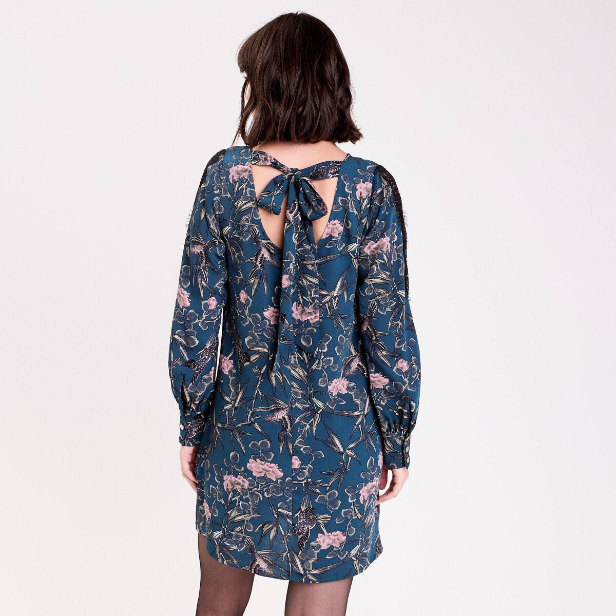 Robe droite dos noué bleu pétrole femme