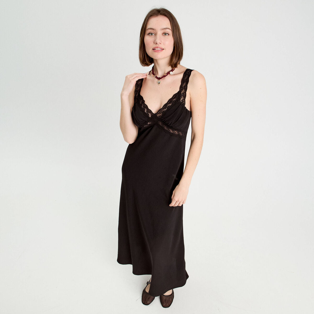 Robe longue évasée noir femme