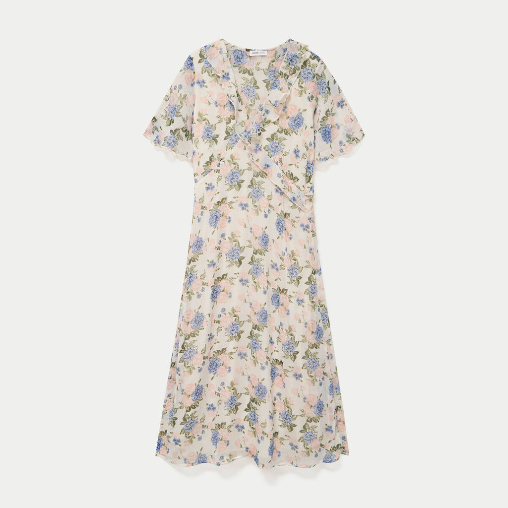 Robe évasée col v blanc femme
