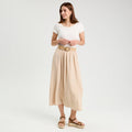 Robe longue évasée 2-en-1 beige femme