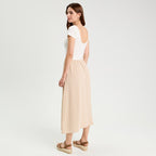 Robe longue évasée 2-en-1 beige femme
