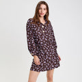 Robe courte droite col chemise marron foncé femme