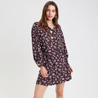 Robe courte droite col chemise marron foncé femme