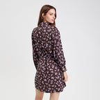 Robe courte droite col chemise marron foncé femme