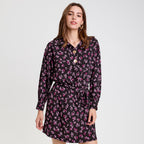 Robe courte droite col chemise noir femme