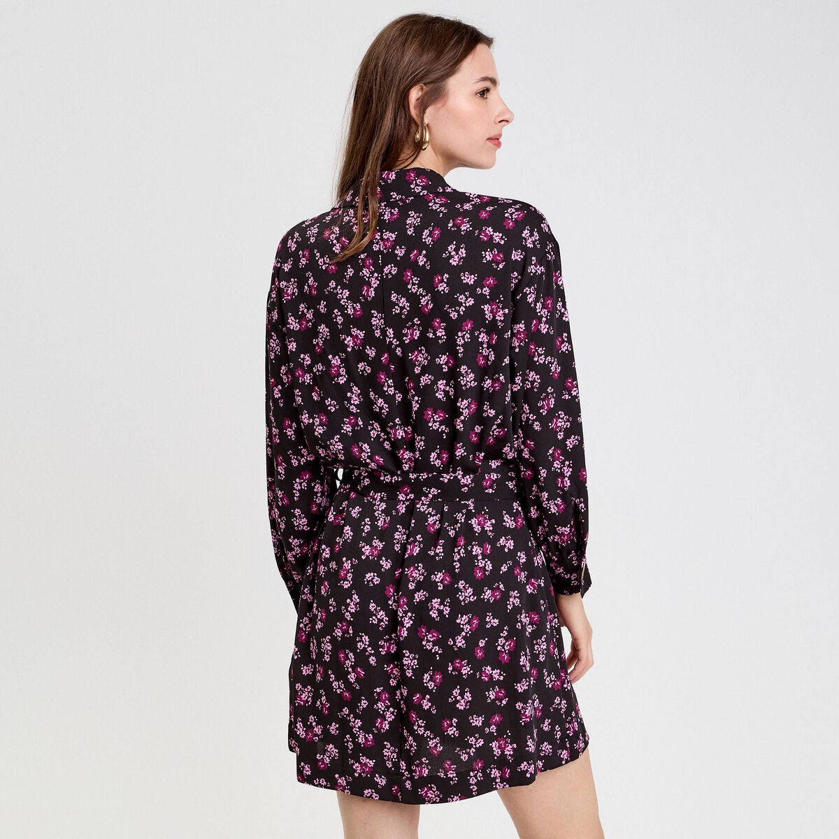 Robe courte droite col chemise noir femme
