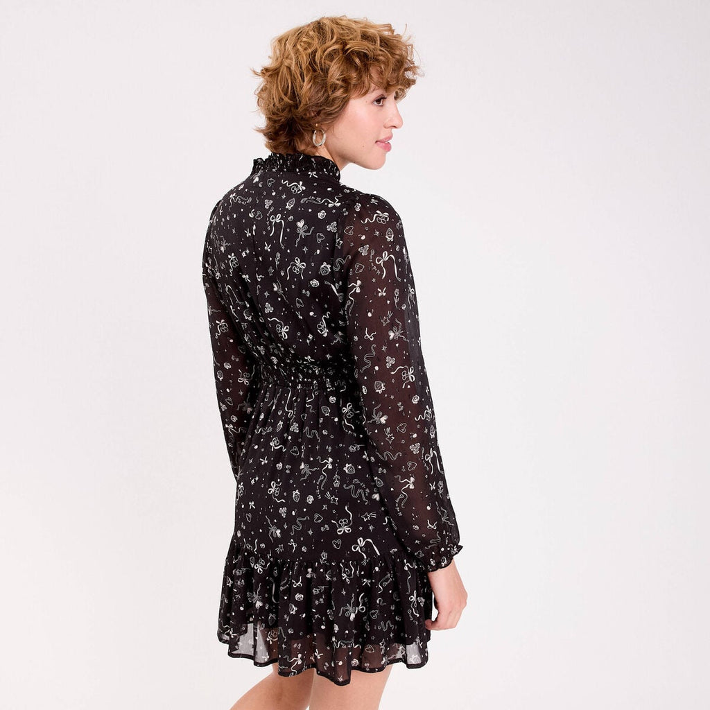 Robe évasée col v noir femme