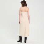 Robe longue ajustée dentelle sable femme
