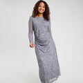 Robe longue ajustée fronces bleu gris femme