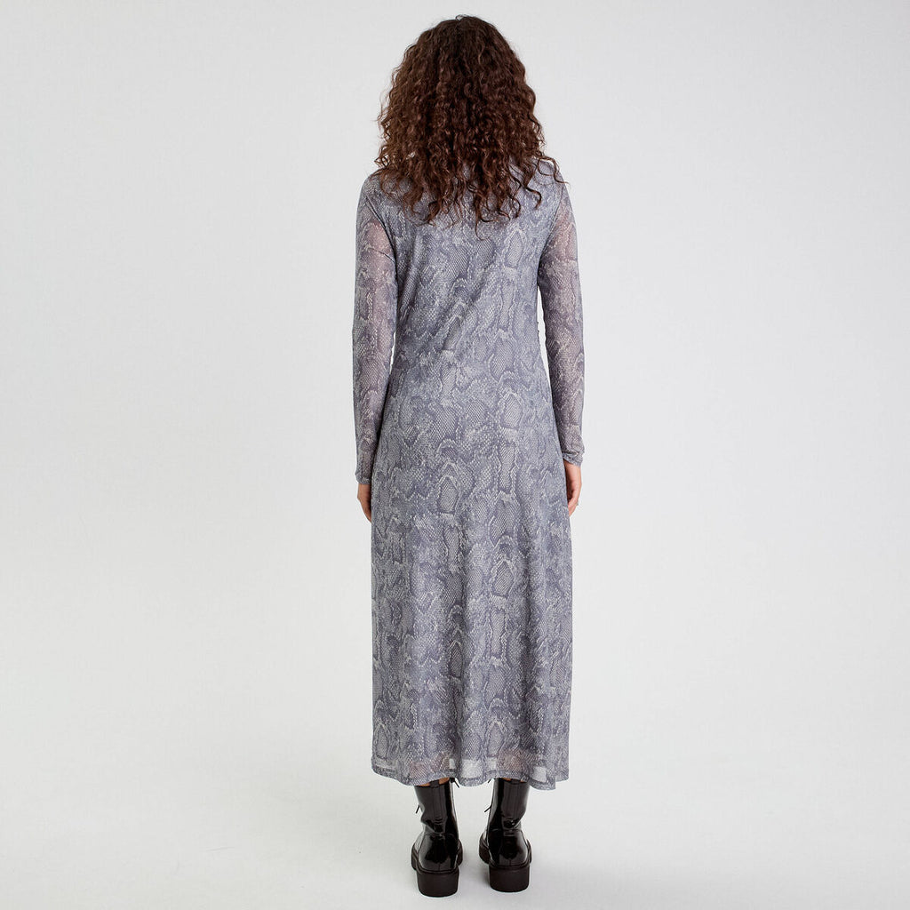 Robe longue ajustée fronces bleu gris femme
