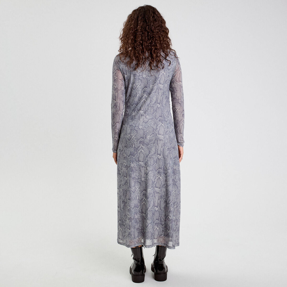 Robe longue ajustée fronces bleu gris femme