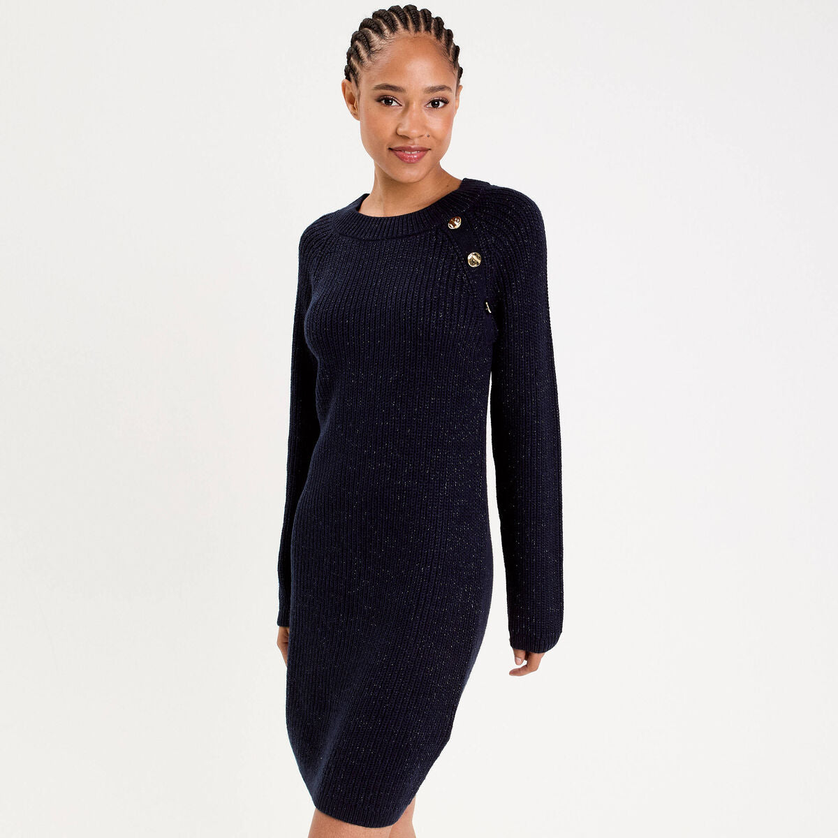 Robe pull détails de boutons bleu marine femme