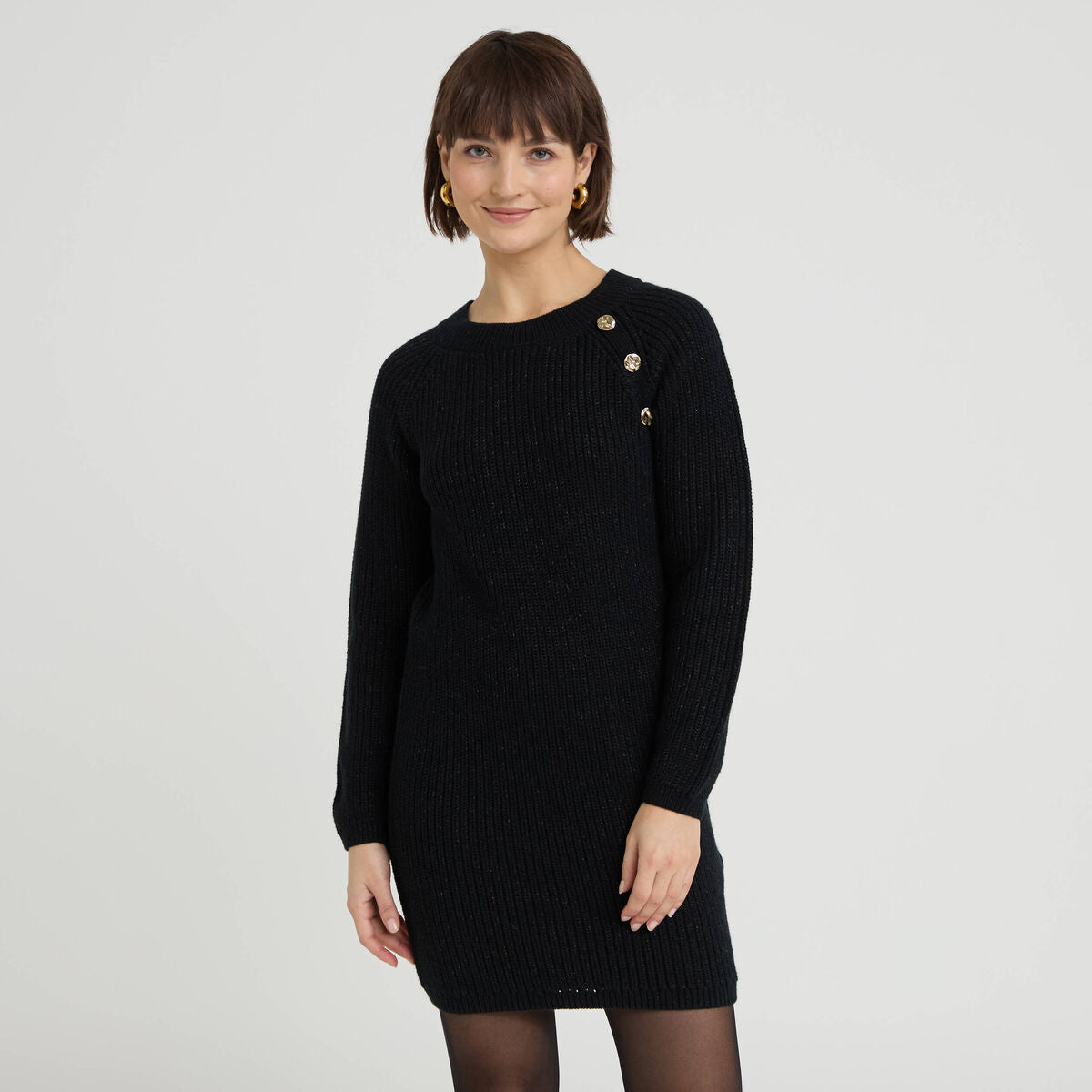 Robe pull détails de boutons noir femme