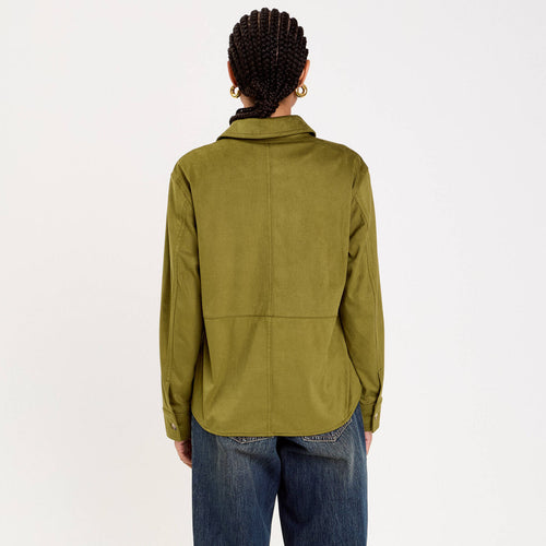 Chemise aspect daim vert olive femme