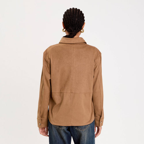 Chemise aspect daim marron clair femme