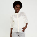 Chemise droite courte voile manches 3/4 ecru femme